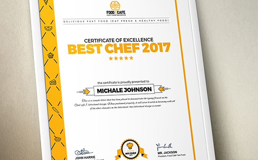 Plantilla de certificado para el mejor chef
