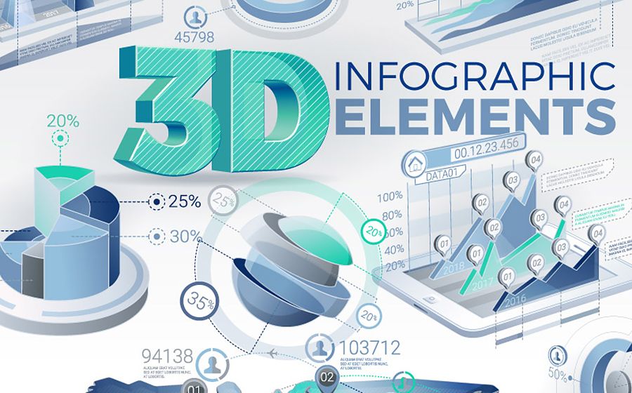Elementos infográficos en 3D