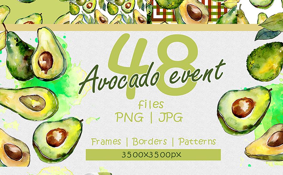 Avocado Event - Paquete de recursos de acuarela en PNG