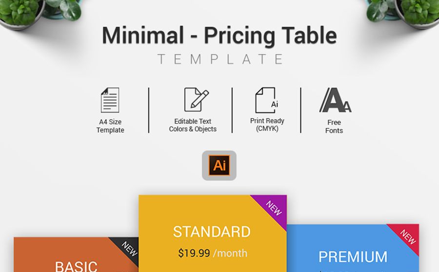 Elementos infográficos de tabla de precios en el estilo minimalista