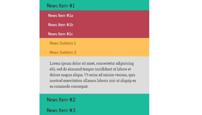 multi level accordion menu interface