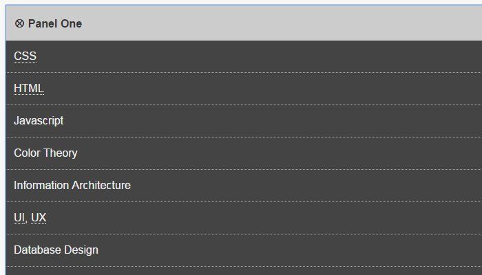 responsive dark accordion content menu